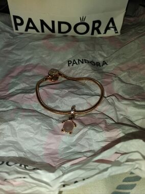 Pandora Gold Bracelet with Pink Turtle Charm